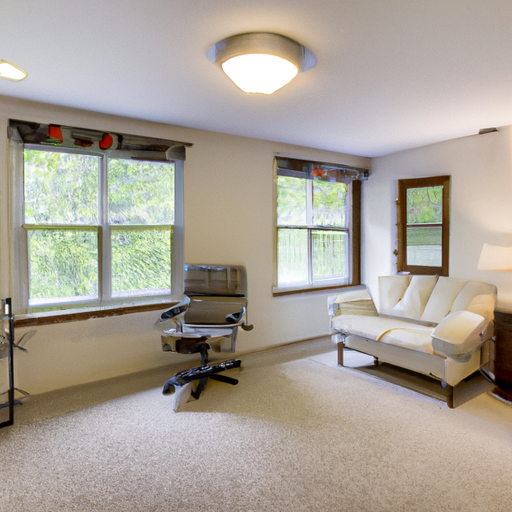 A serene uncluttered room with a single piece of furniture and lots of open space