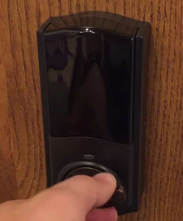 Kwikset kevo 2nd gen smart deadbolt, satin nickel installed on door